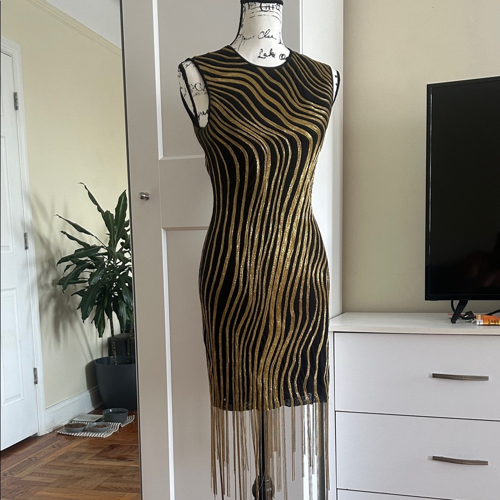 Balmain Black and Gold Zebra Mini Dress